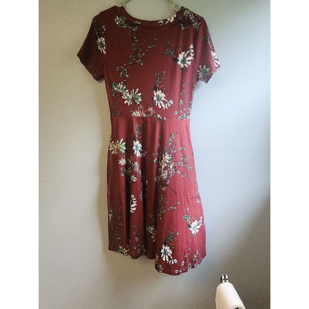 HELYO Womens Elegant Cotton Casual Burgundy Floral Print Work Party A-Line Swing - Picture 3 of 3